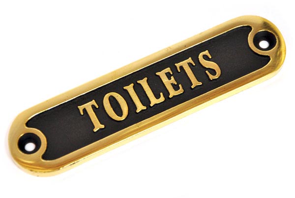 Brass Toilets Sign - Natural Patina