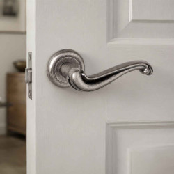 Colchester Lever Door Handle on a Radius Edged Rose - Distressed Silver Finish