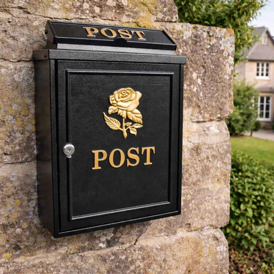 Rose Wall Mounted Post Box - Gold Finish