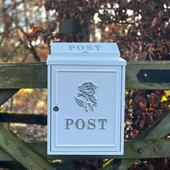 Silver Rose Wall Mounted Post Box - White Finish