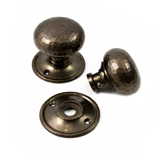 Hammered Cottage Door Knobs - Antique Brass