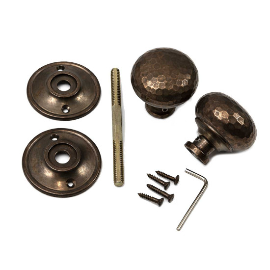 Hammered Cottage Door Knobs - Antique Brass