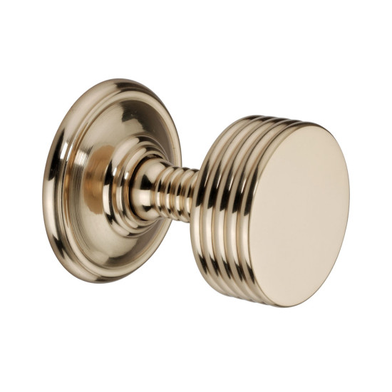 Reeded Cushion Door Knobs - Polished Brass