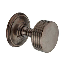 Reeded Cushion Door Knobs - Antique Brass
