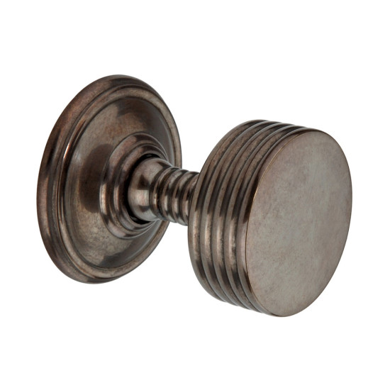 Reeded Cushion Door Knobs - Antique Brass