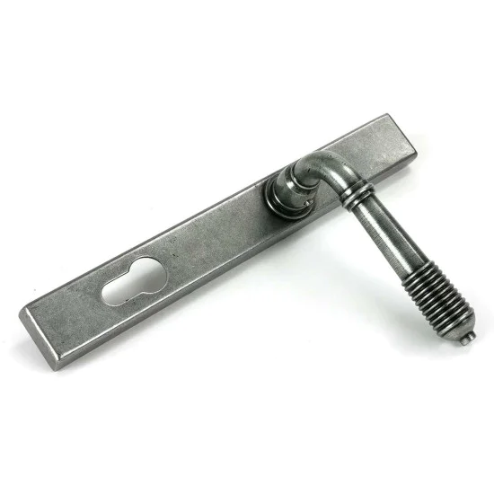 Pewter Reeded Slimline Lever Espag. Lock Set