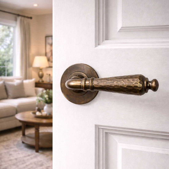 Hammered Regent Antique Brass Lever Door Handle
