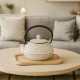 Japanese Cast Iron Tea Pot For One - Ivory and Gold