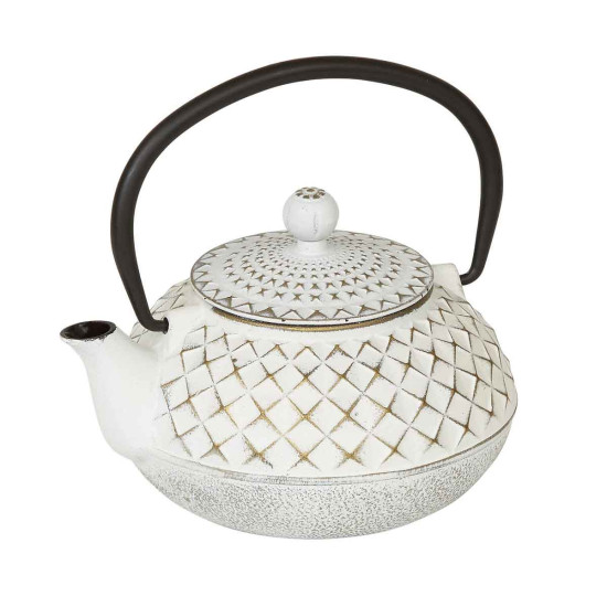 Japanese Cast Iron Tea Pot For One - Ivory and Gold