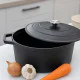 Matt Black Enamelled Oval Cast Iron Casserole Cooking Pot