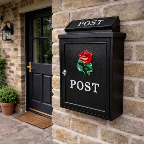 Red Rose Wall Mounted Post Box