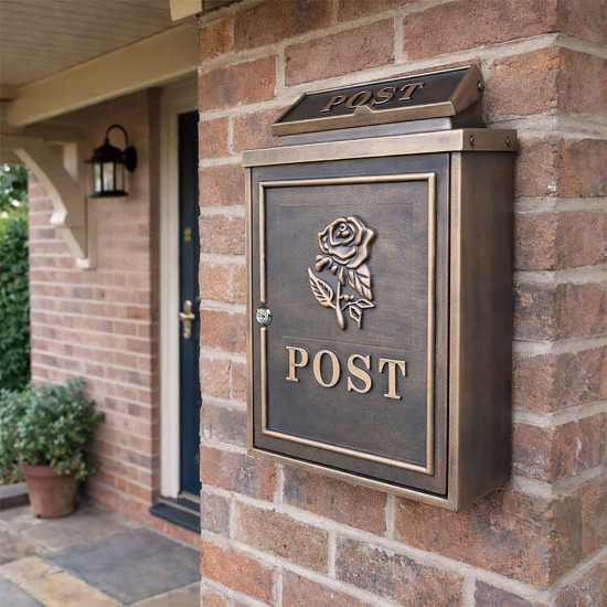 Rose Wall Mounted Post Box - Bronze Finish
