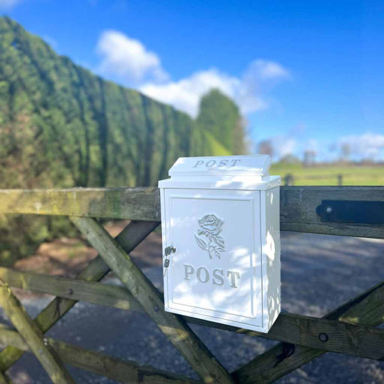 Silver Rose Wall Mounted Post Box - White Finish