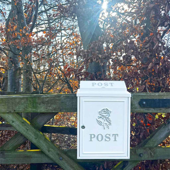 Silver Rose Wall Mounted Post Box - White Finish