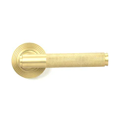 Satin Brass Brompton Lever on Rose Set (Beehive)