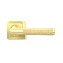 Satin Brass Brompton Lever on Rose Set (Square)