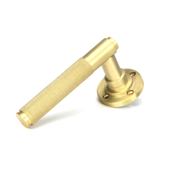 Satin Brass Brompton Lever on Rose Set (Beehive) - Unsprung