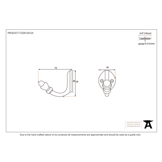 Single Acorn Hook - Brass Finish