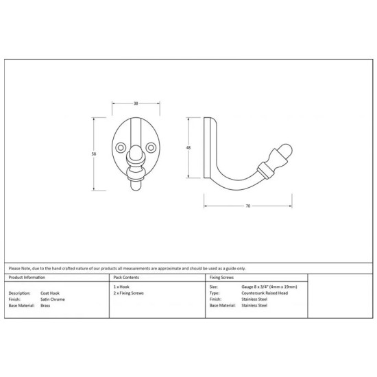Single Acorn Hook - Satin Chrome