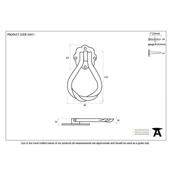 Blacksmith Pewter Patina Pear Door Knocker