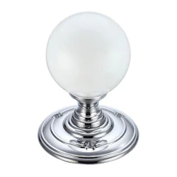 Frosted Clear Glass Ball Door Knobs on Polished Chrome Roses