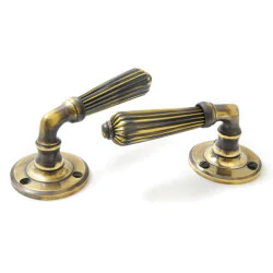 Brass Reeded Lever Door Handle