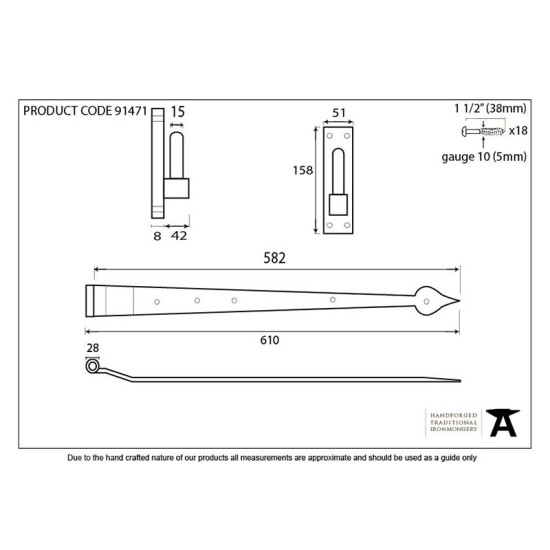 Blacksmith External Beeswax Arrow Head Door Hinges - Hook and Band Cranked