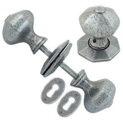 Blacksmith Pewter Patina Oak Box Rim Lock & Octagonal Knobs