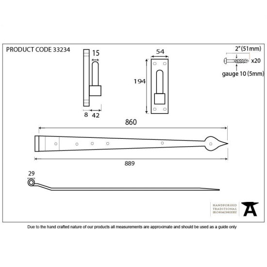 Traditional Blacksmith Arrow Head Barn Door Hinges - Hook and Band Cranked