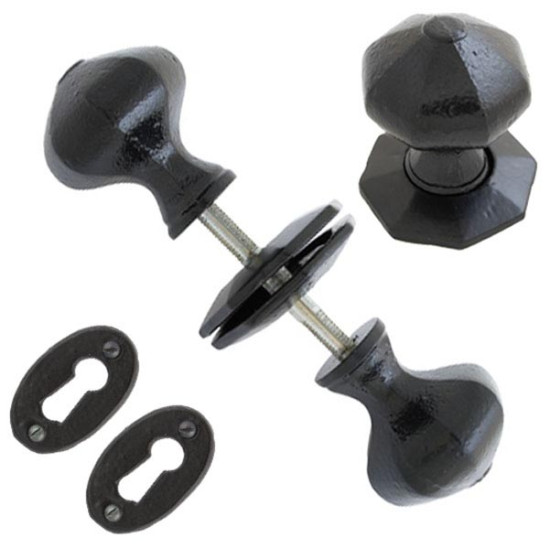 Traditional Blacksmith Oak Box Rim Lock & Octagonal Knobs