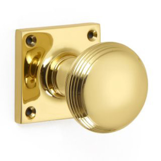 Reeded Cushion Door Knob on a Square Rose