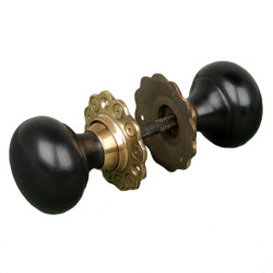 Ebony Bun Door Knobs with Brass Roses