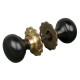 Ebony Bun Door Knobs with Brass Roses