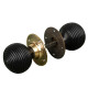 Ebony Beehive Door Knobs with Polished Brass Roses