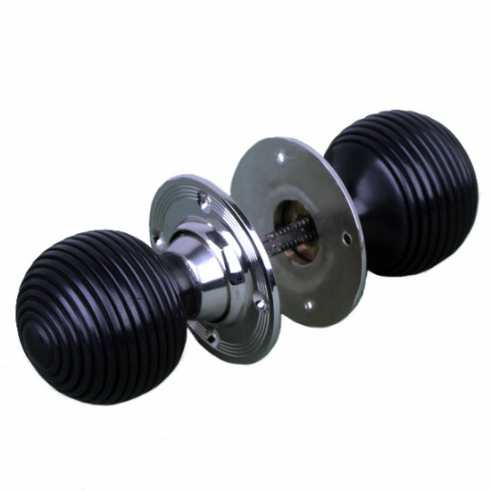Ebony Beehive Door Knobs with Nickel Roses