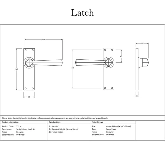 Blacksmith Beeswax Straight Lever Door Handle