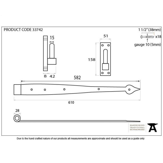 Blacksmith Pewter Patina Arrow Head Door Hinges - Hook and Band