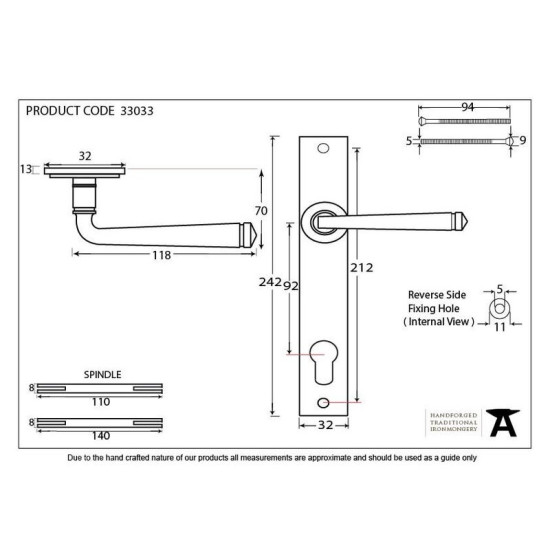 Traditional Blacksmith Slimline Avon Lever Door Handle