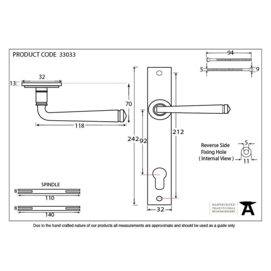 Traditional Blacksmith Slimline Avon Lever Door Handle