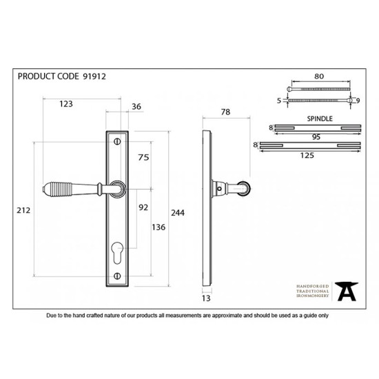 Reeded Slimline Sprung Lever Espagnolette - Polished Bronze