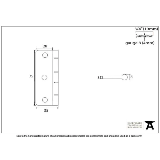 Aged Brass Dummy Butt Hinge