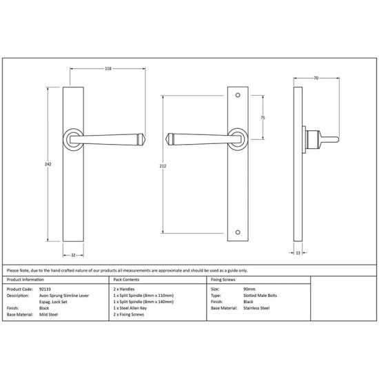 Traditional Blacksmith Avon Slimline Sprung Lever Latch Set