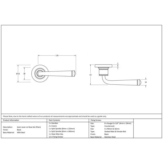 Traditional Blacksmith Avon Lever Door Handle on Round Rose Set - Sprung