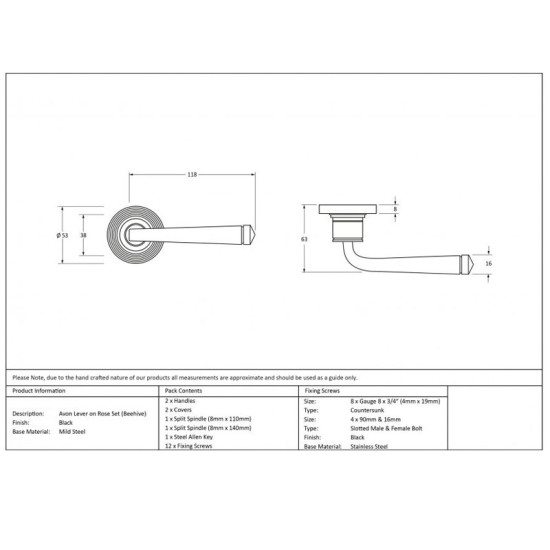 Traditional Blacksmith Avon Lever Door Handle on Beehive Rose Set - Sprung