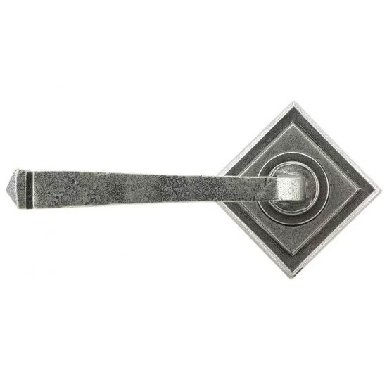 Blacksmith Pewter Patina Avon Lever Door Handle on Square Rose Set - Sprung