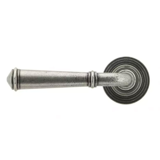 Blacksmith Pewter Patina Regency Lever Door Handle on Beehive Rose Set - Sprung