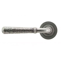 Blacksmith Pewter Patina Hammered Newbury Lever Door Handle on Round Rose Set - Sprung