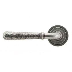 Blacksmith Pewter Patina Hammered Newbury Lever Door Handle on Art Deco Rose Set - Sprung