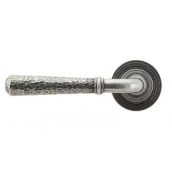 Blacksmith Pewter Patina Hammered Newbury Lever Door Handle on Beehive Rose Set - Sprung