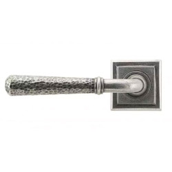 Blacksmith Pewter Patina Hammered Newbury Lever Door Handle on Square Rose Set - Sprung
